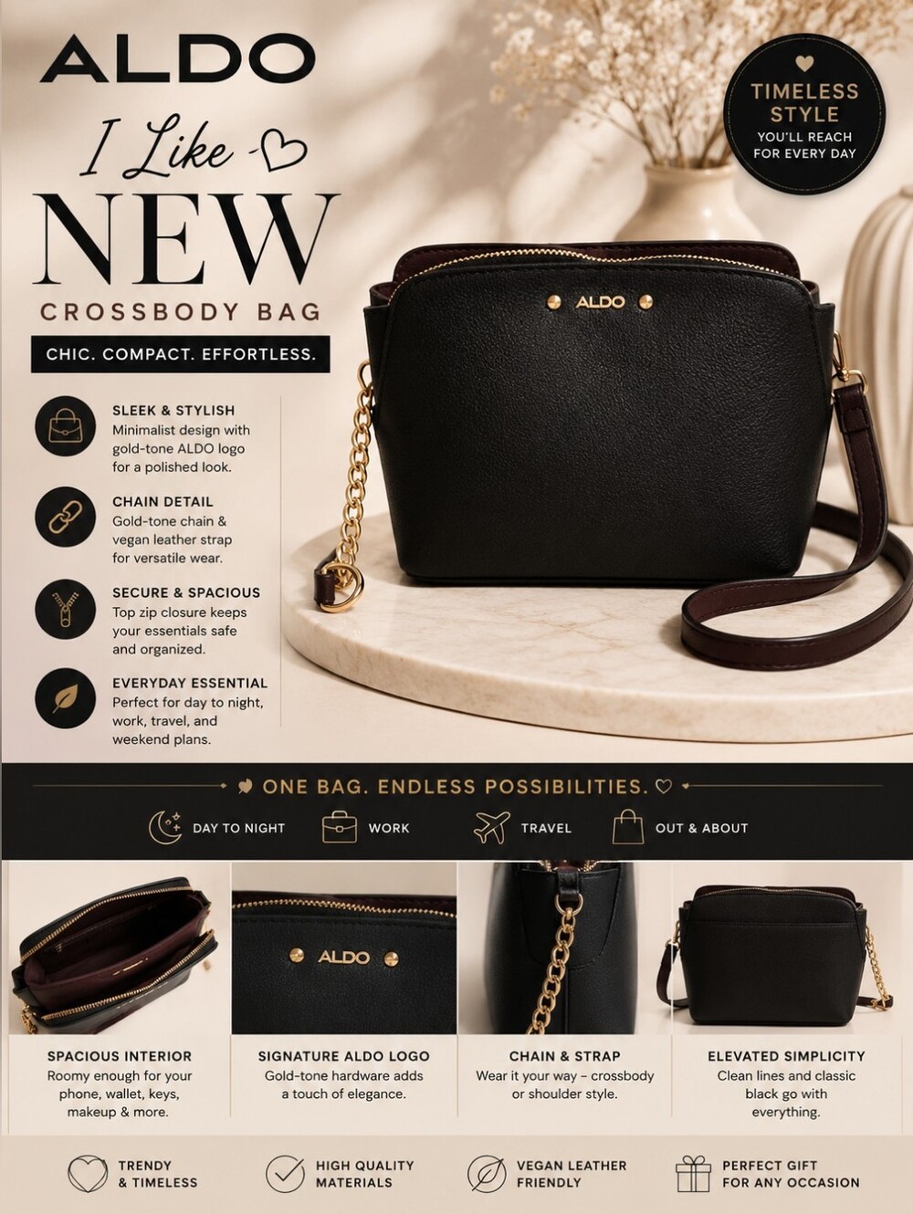 💜 Aldo - Like NEW Black and Gold Crossbody Bag